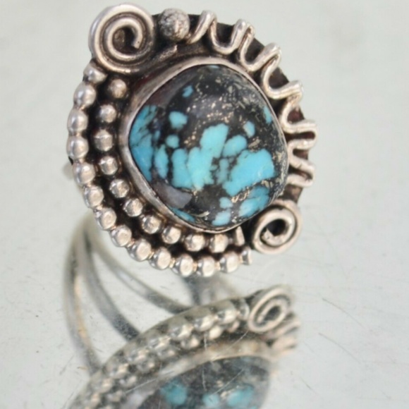 Old Pawn Jewelry - Old Blue Lander Dead Pawn Sterling Silver Ring 925